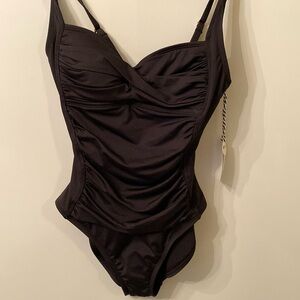 Sonnet Shores One Piece Bathing Suit Black Swimwear Adjustable Straps.